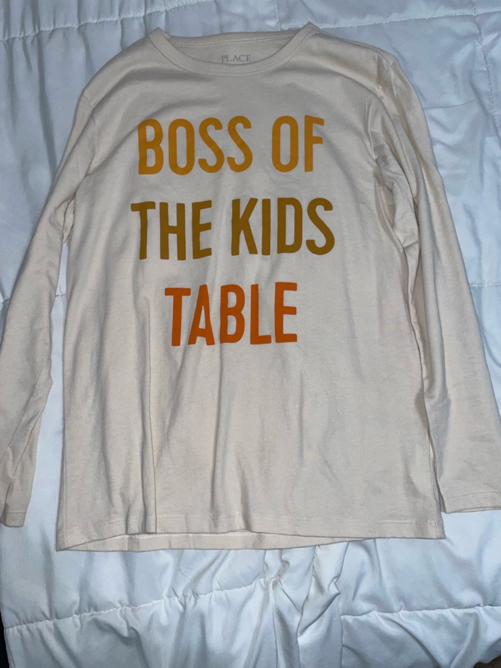 The Children's Place Cream Long Sleeve Tee with Mustard & Orange Lettering